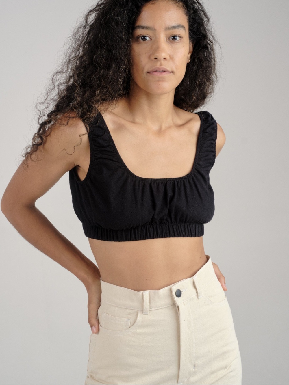 OZMA Raw Silk Cropped Square-Neck Tank Top
